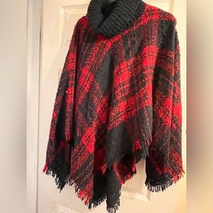 Plaid turtleneck, poncho